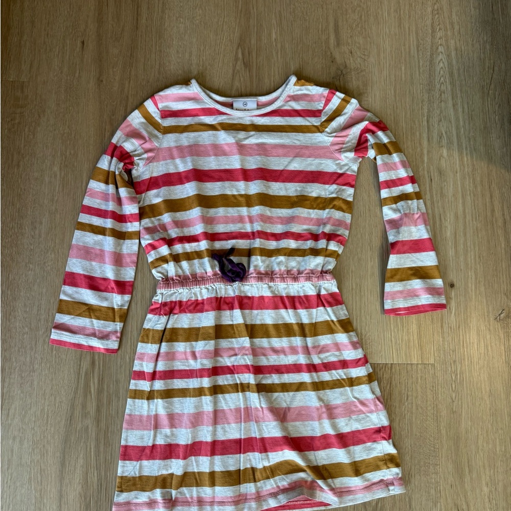Hanna Andersson Pink and White Casual Dress with Cuffed 3/4 Sleeves